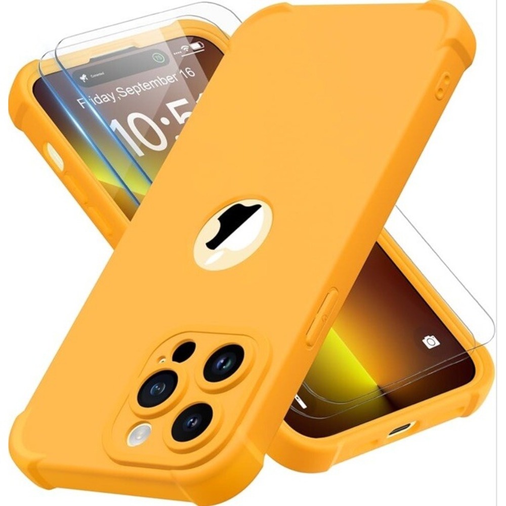 ORETECH iPhone 14 Pro Max Case 2 Screen Protectors Slim Thin Cover Orange Yellow
